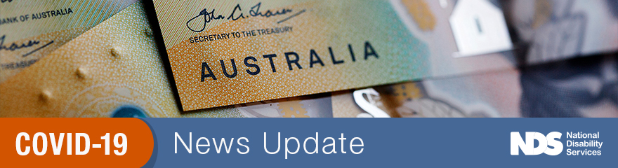 close-up of Australian fifty dollar note with text COVID-19 news update