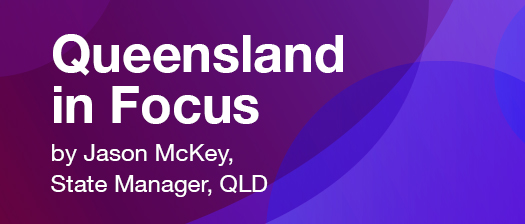purple banner reads Queensland in Focus by Jason McKey, State Manager QLD
