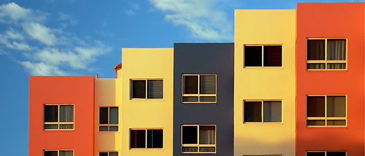 row of colourful apartments