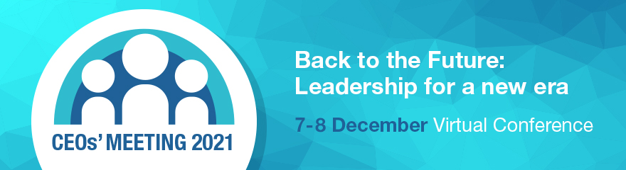 blue banner with text reading 2021 CEOs' meeting: back to the future, leadership for a new era