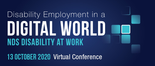 Blue background overlayed with the words 'Disability at Work Conference 2020'