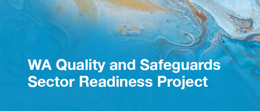 Yellow and blue beach. Banner says WA Quality and Safeguards Sector Readiness Project
