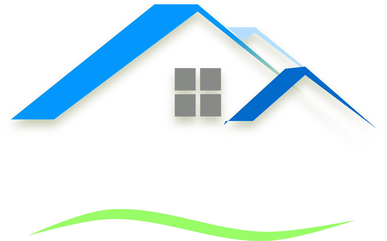 outline of a house with a blue roof