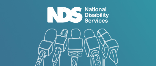 NDS logo alongside a line illustration of a group of microphones