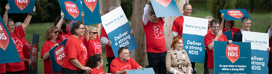 friendly park demonstartion to Defend the NDIS with placards