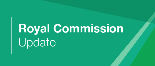 green banner with text that reads Royal Commission Update