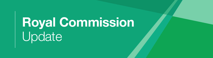 green banner reads Royal commission update