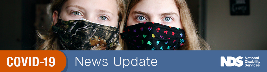 two people wearing masks. Text reads COVID-19 news update