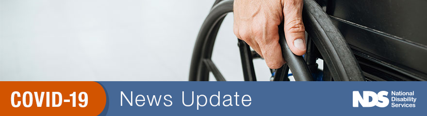 hand on rim of wheelchair with text COVID-19 News update