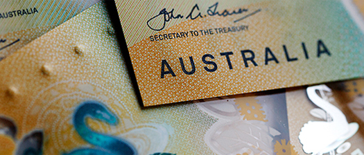 close-up of Australian fifty dollar notes