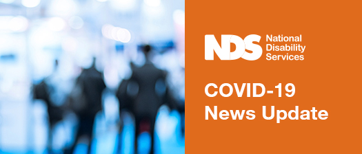 An out of focus image of a crowd. Text reads: NDS COVID-19 News Update