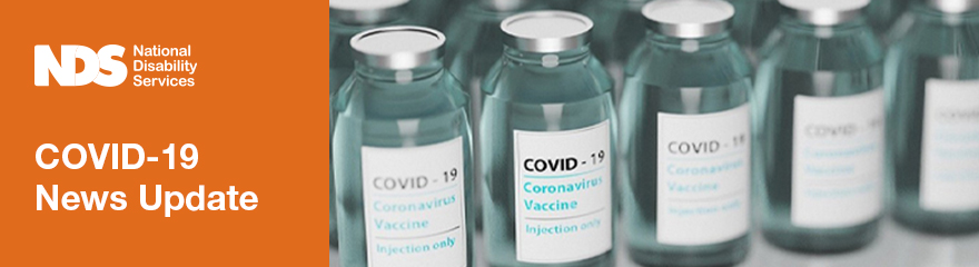 A row of vaccine vials, text reads: COVID-19 News Update