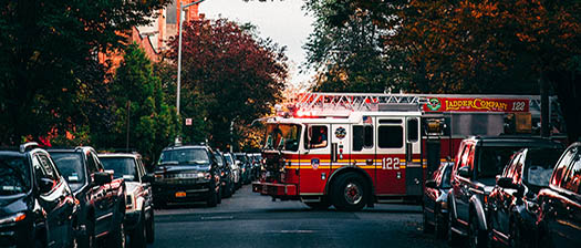 fire engine in suburban street