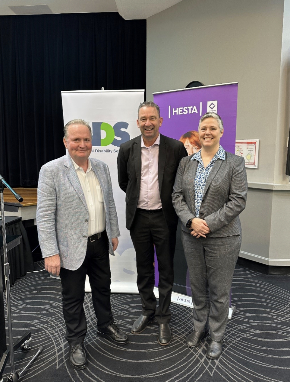 Hot topics breakfast in Queensland, from left: Jason McKey, State Manager Qld; Hon Craig Crawford, Minister for Child Safety and Seniors and Disability Services; Laurie Leigh, NDS CEO 