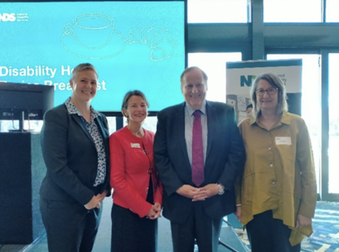(right) At the Hot Topics Breakfast: Laurie Leigh (NDS), Marion Hailes-MacDonald (Office of Disability), Hon Don Punch, Coralie Flatters (NDS)