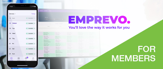 Image reads: Emprevo, you'll love the way it works for you. For members 