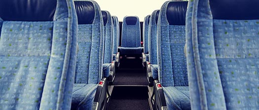 blue interior of empty bus