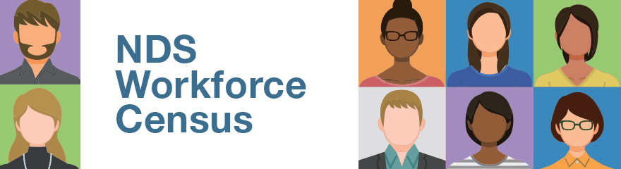 Colourful illustrations of a diverse group of people alongside the text: NDS Workforce Census