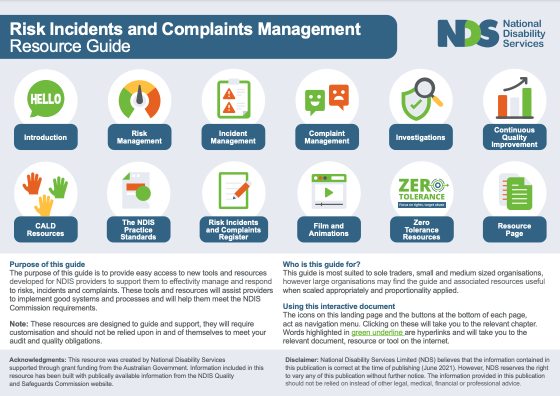Risk Incidents and Complaints Management Resource Guide